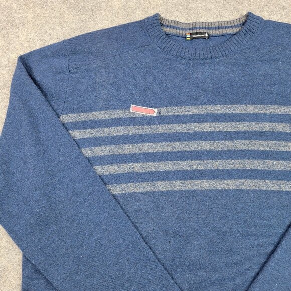 Smartwool Striped Crewneck Sweater Mens Large Blue Nylon Merino Wool - Picture 5 of 13